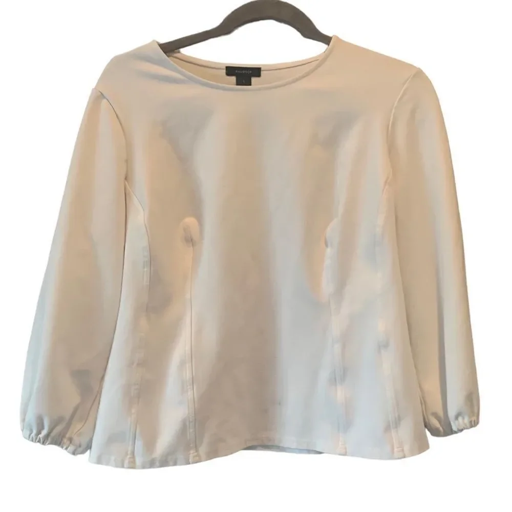 Halogen ivory White gathered sleeve pleated top size 1 (Large)